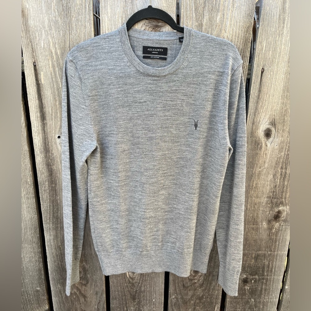 Men's AllSaints Gray Solid Crew‎ T-Shirt M Preppy Classic Casual Designer City